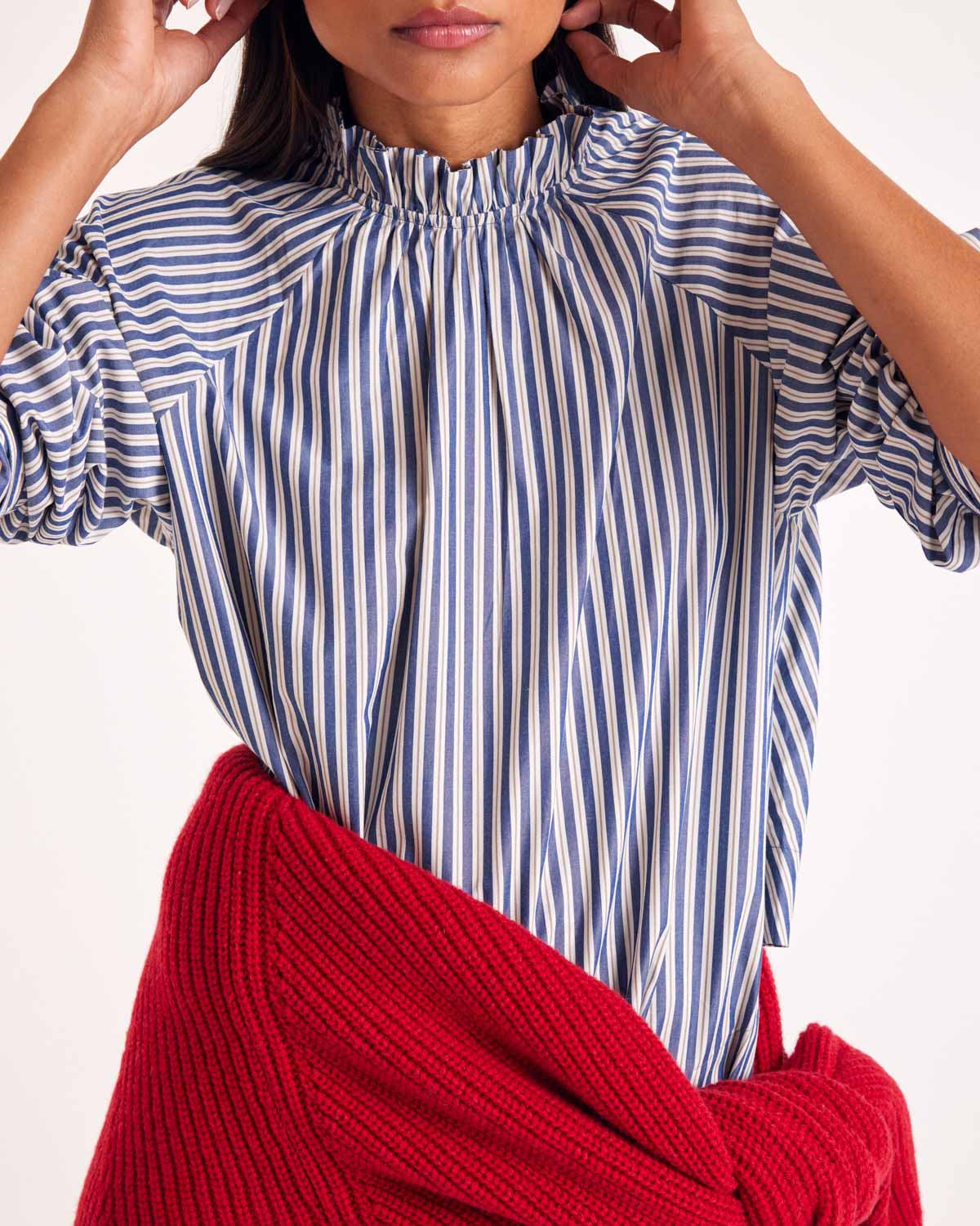 Blouse Zoé rayures marine, écru et gris
