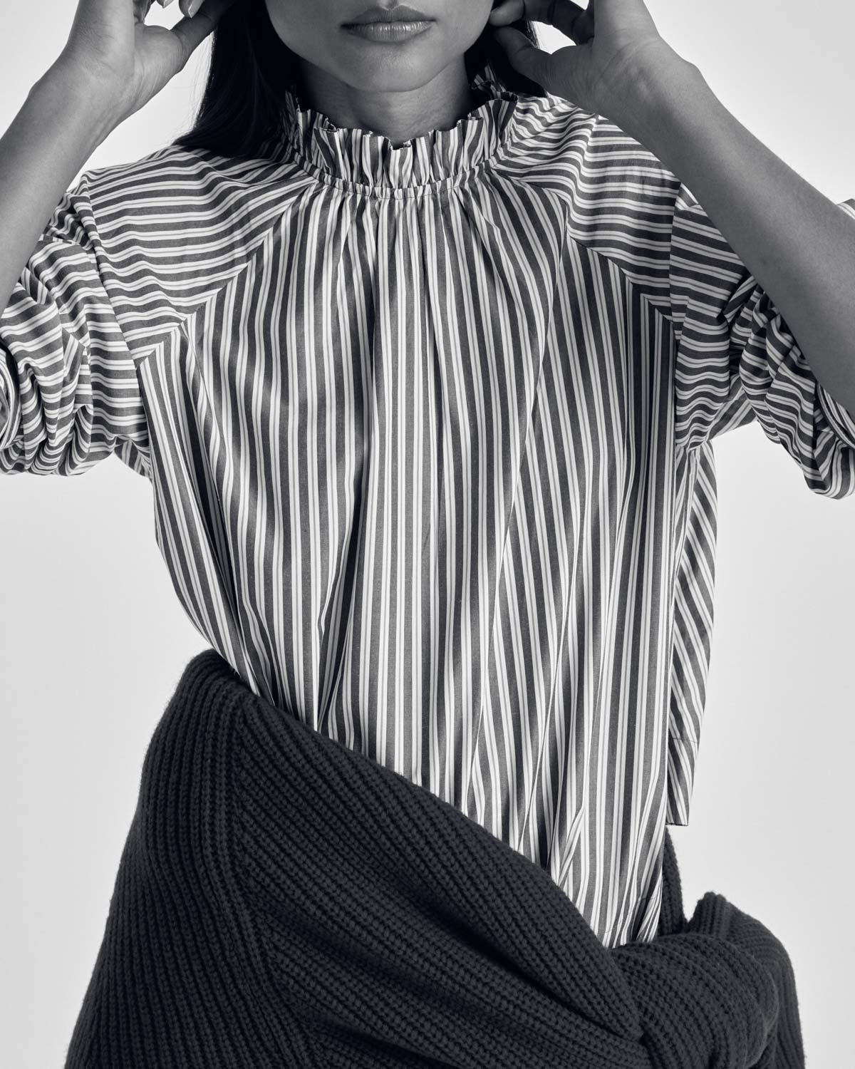 Blouse Zoé rayures marine, écru et gris