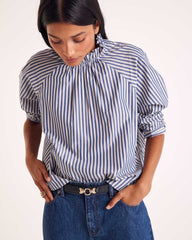 Blouse Zoé rayures marine, écru et gris