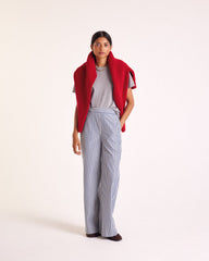 Pantalon Alphonse rayures marine, écru et gris