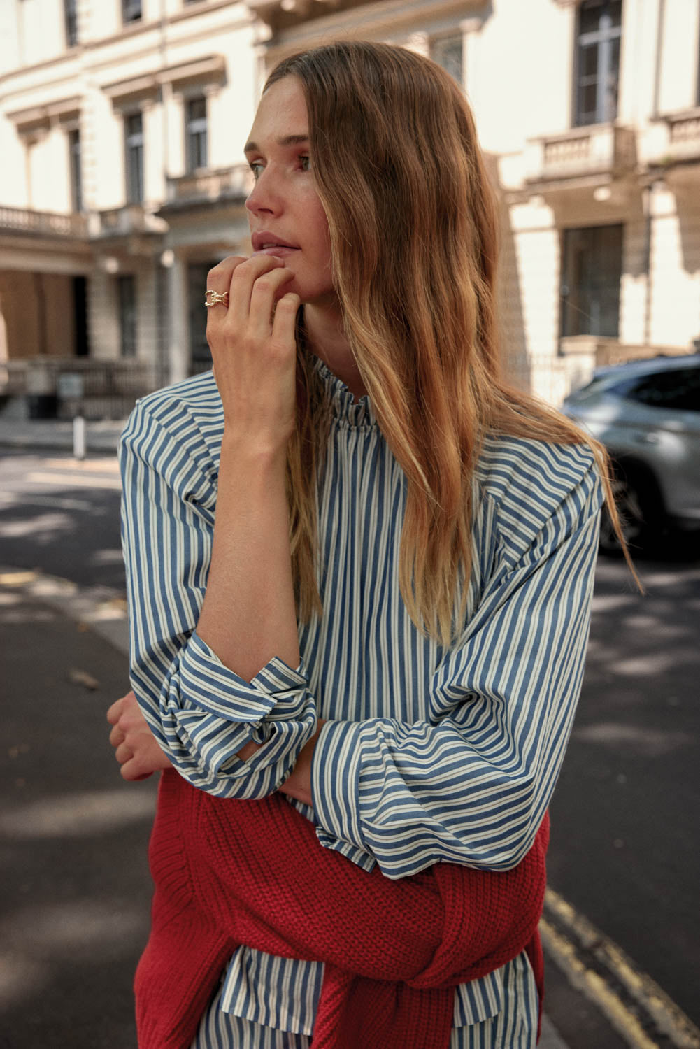 Blouse Zoé rayures marine, écru et gris