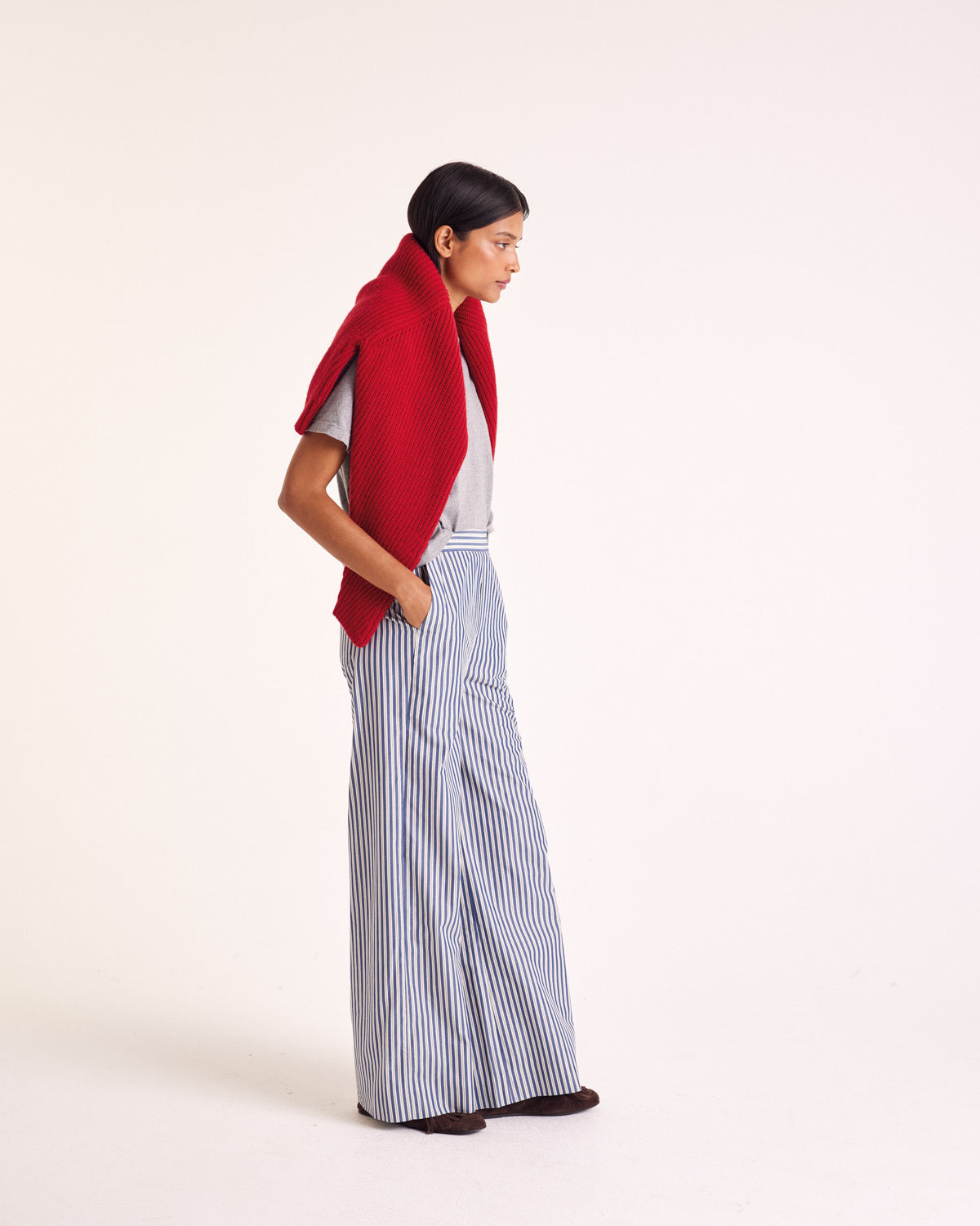 Pantalon Alphonse rayures marine, écru et gris