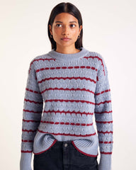 Pull Madeleine rayures bleu et bordeaux