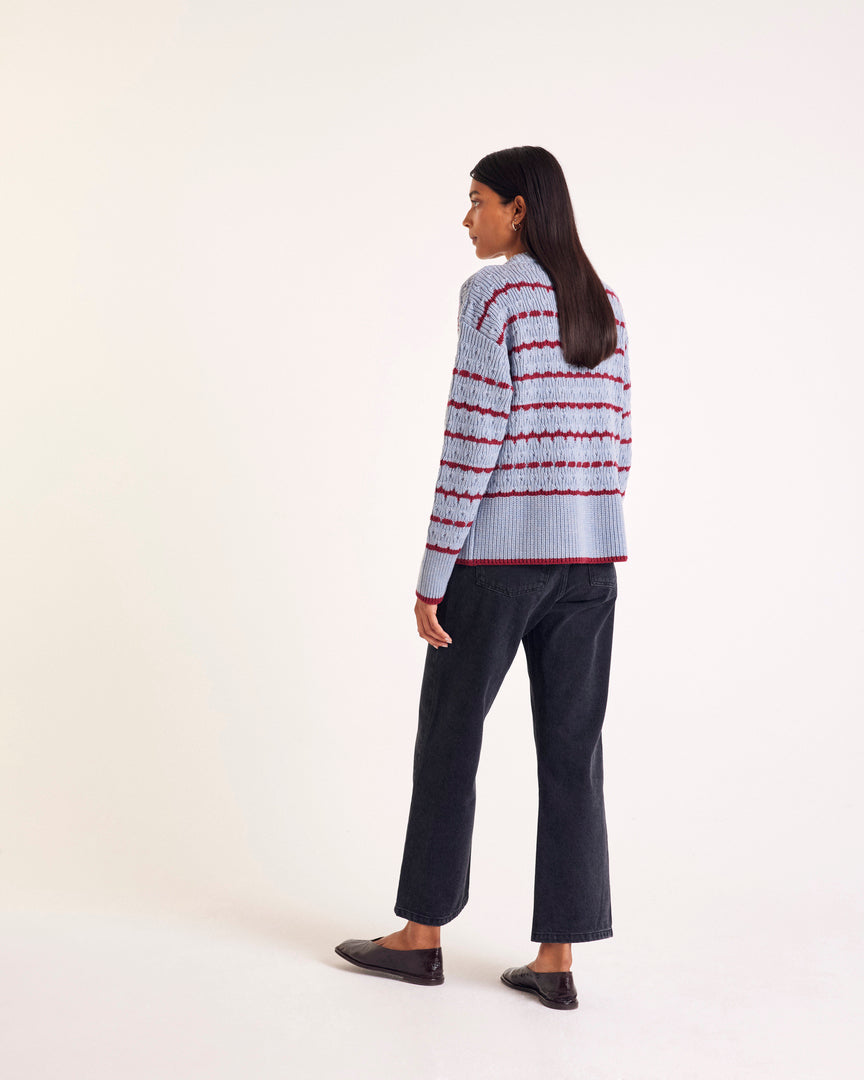 Pull Madeleine rayures bleu et bordeaux