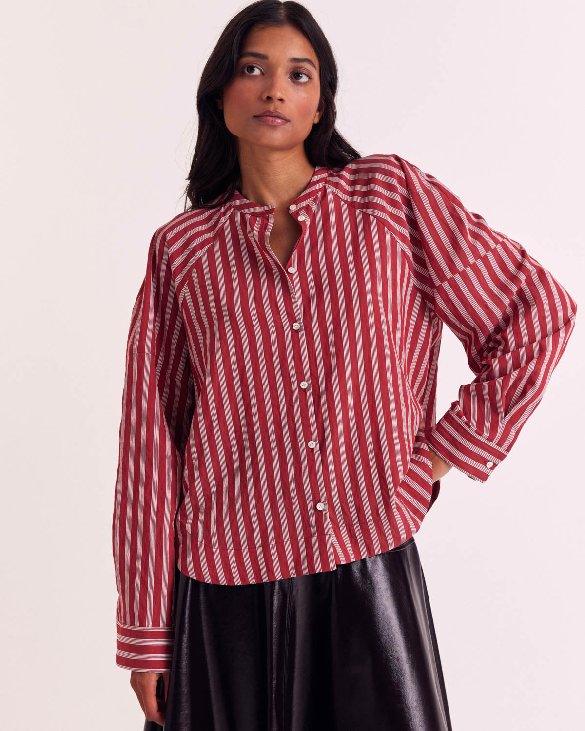 Chemise Joséphine rayures coquelicot et blanc