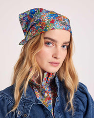 Foulard Kelly en tissu Liberty bleu et jaune