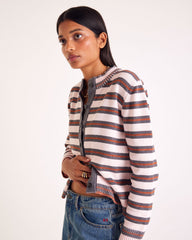 Cardigan Clarisse rayures gris, rose et cannelle