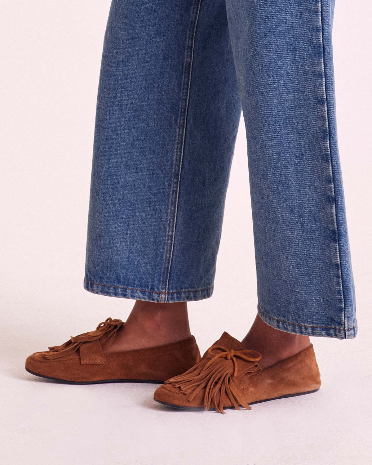 Mocassins Alix franges croûte de cuir noisette