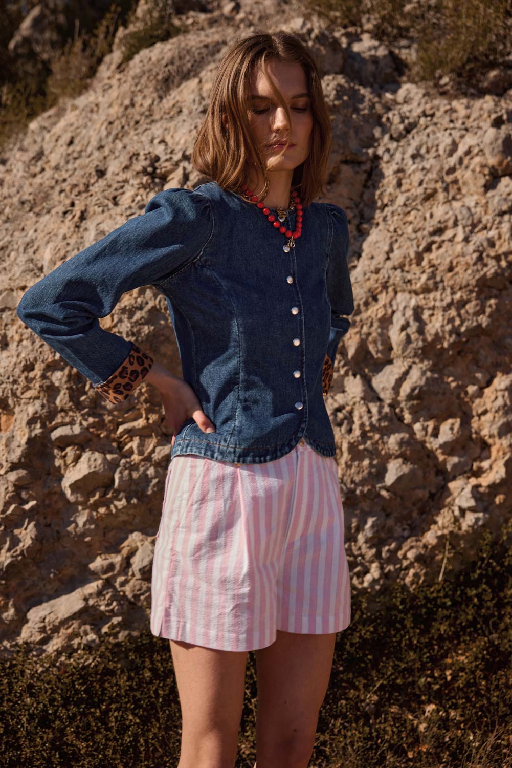Short Simon rayures rose et blanc