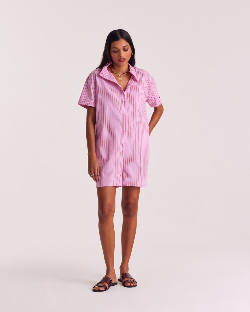 Combinaison Safran rayures rose et rouge