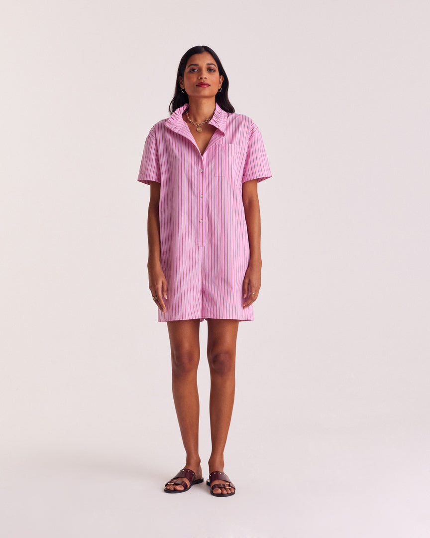 Combinaison Safran rayures rose et rouge
