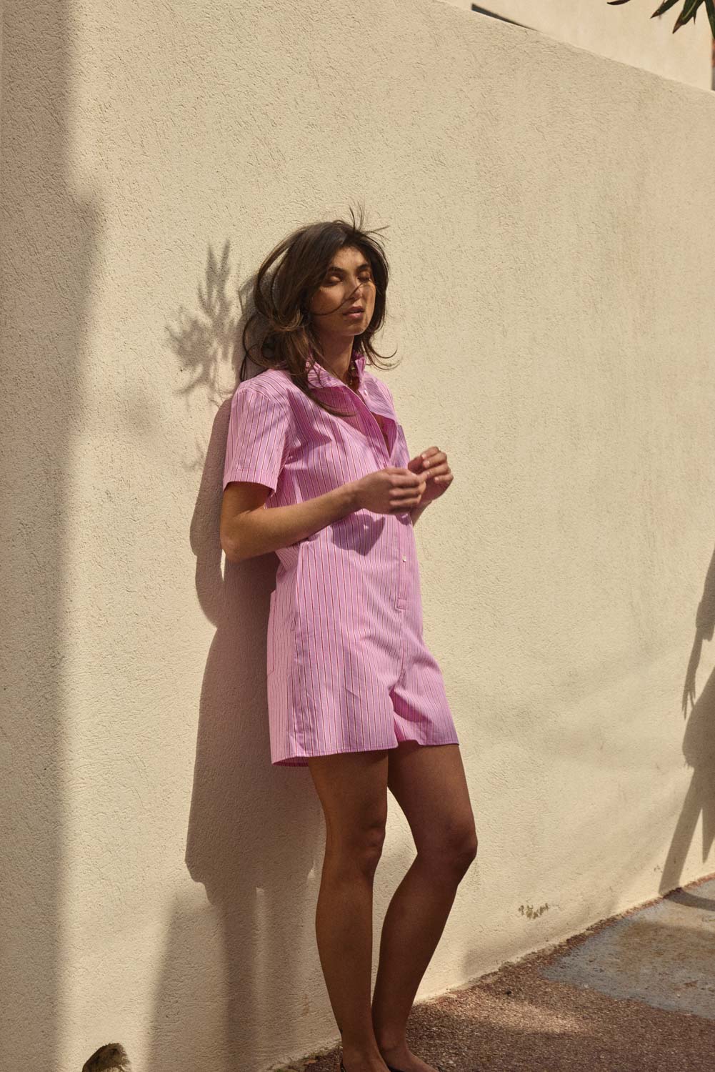 Combinaison Safran rayures rose et rouge