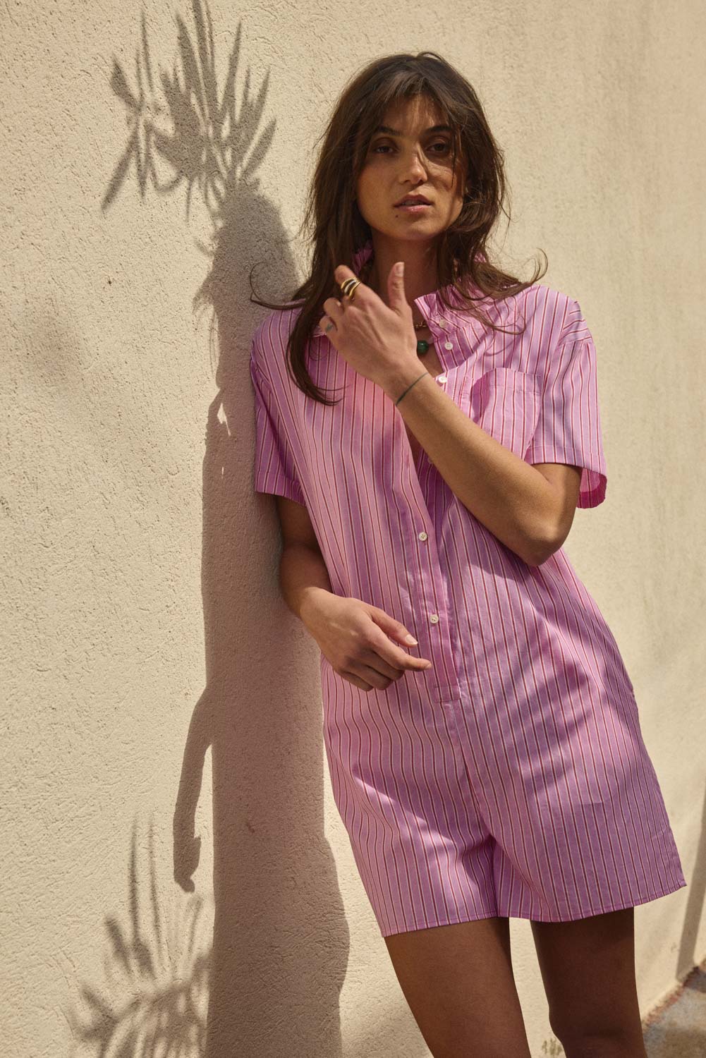 Combinaison Safran rayures rose et rouge