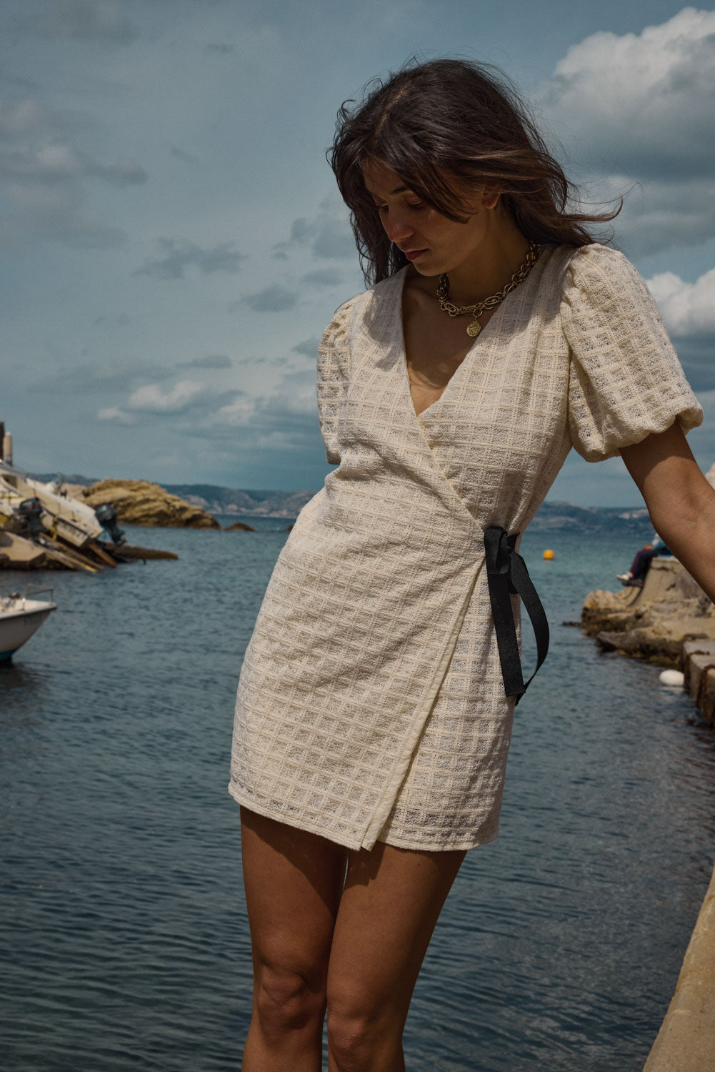 Robe Tosca guipure carreaux écru