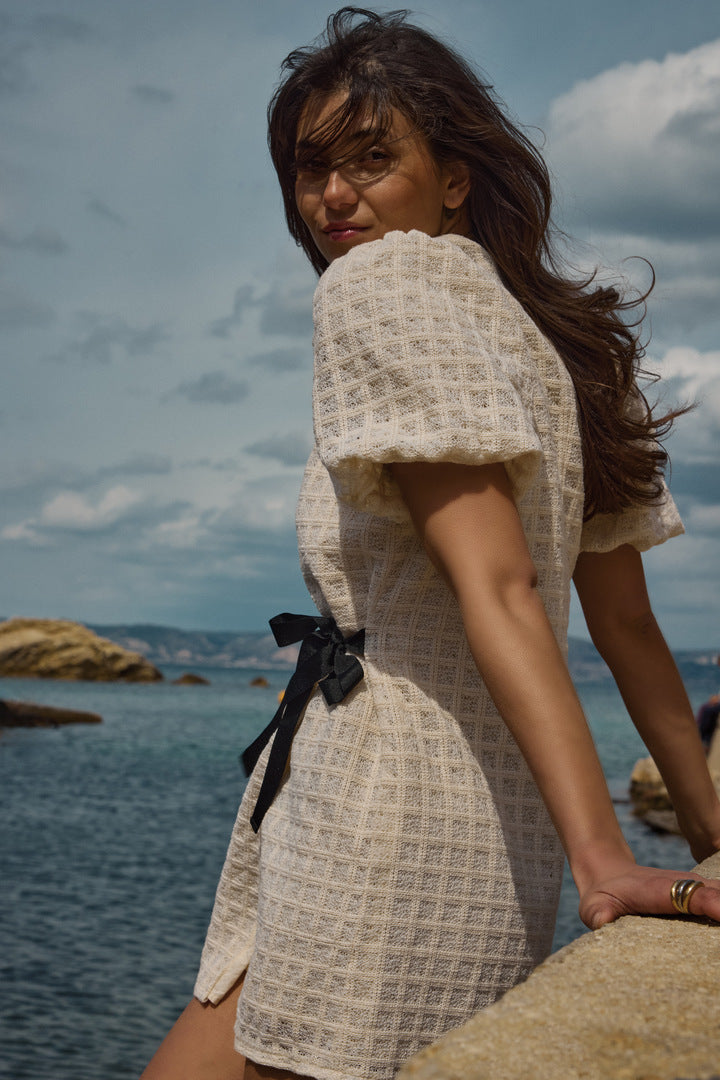 Robe Tosca guipure carreaux écru