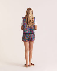 Gilet Mike en tissu Liberty violet, jaune et rose