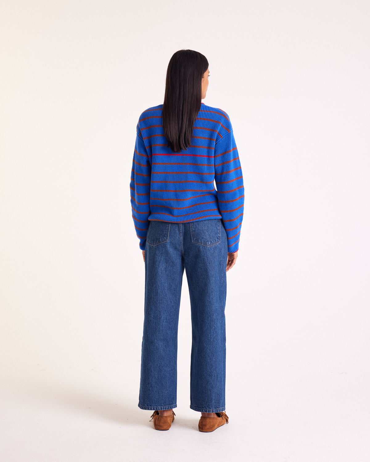 Pull Gustave rayures bleu, cannelle et rouge