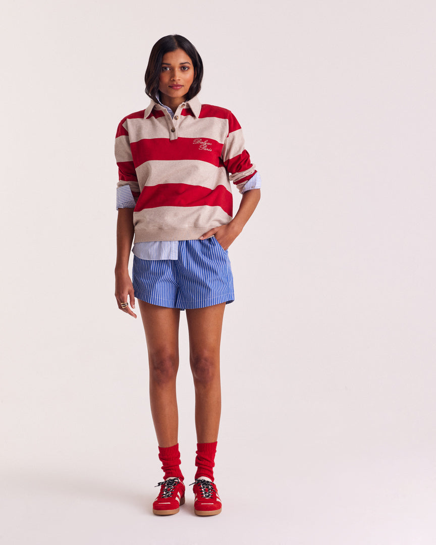 Short Lelio rayures bleu patchwork
