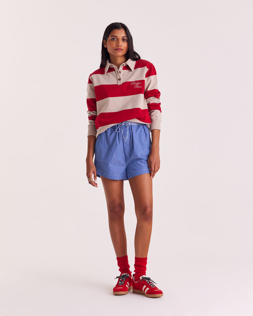 Short Lelio rayures bleu patchwork