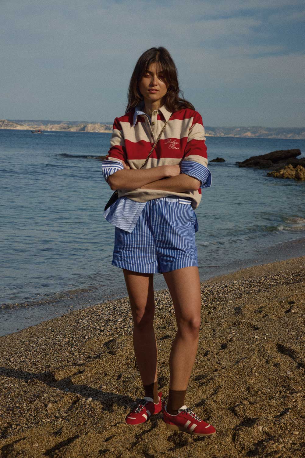 Short Lelio rayures bleu patchwork
