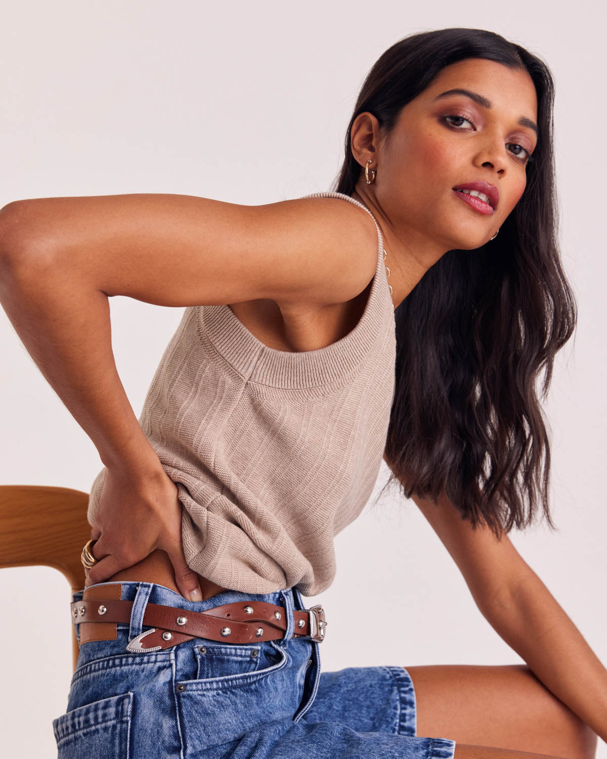 Ceinture Cameron clouté camel