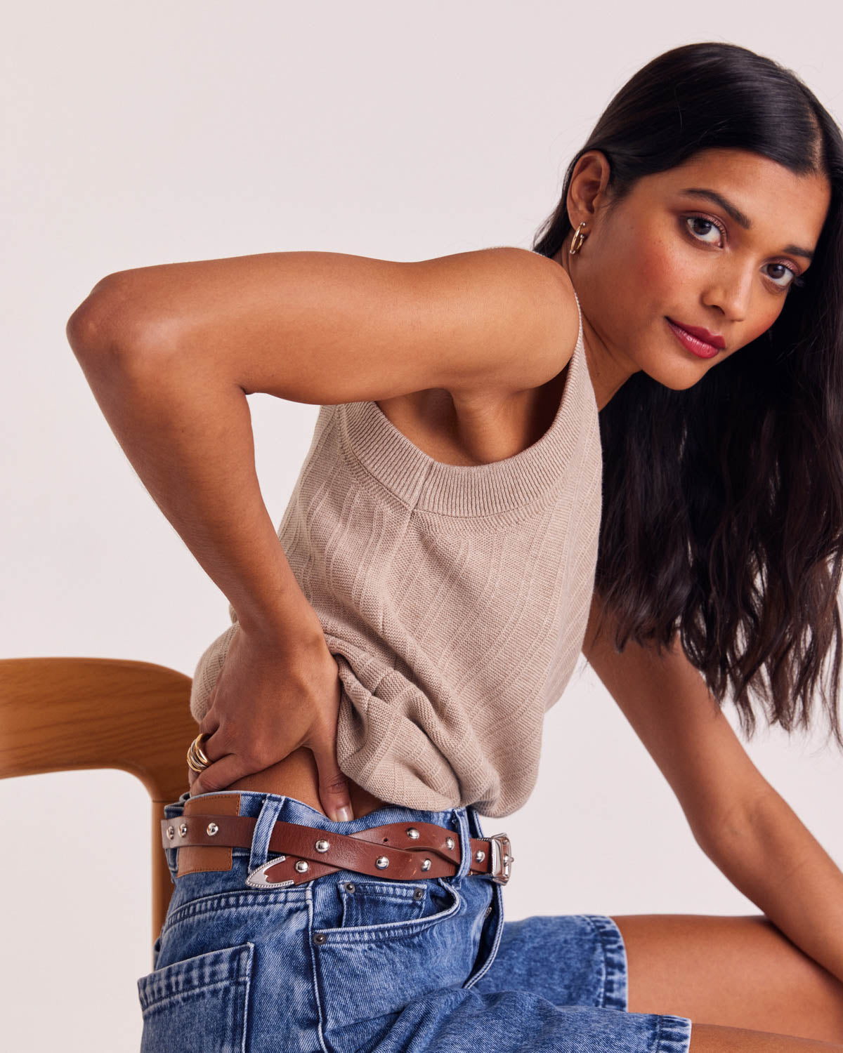 Ceinture Cameron clouté camel