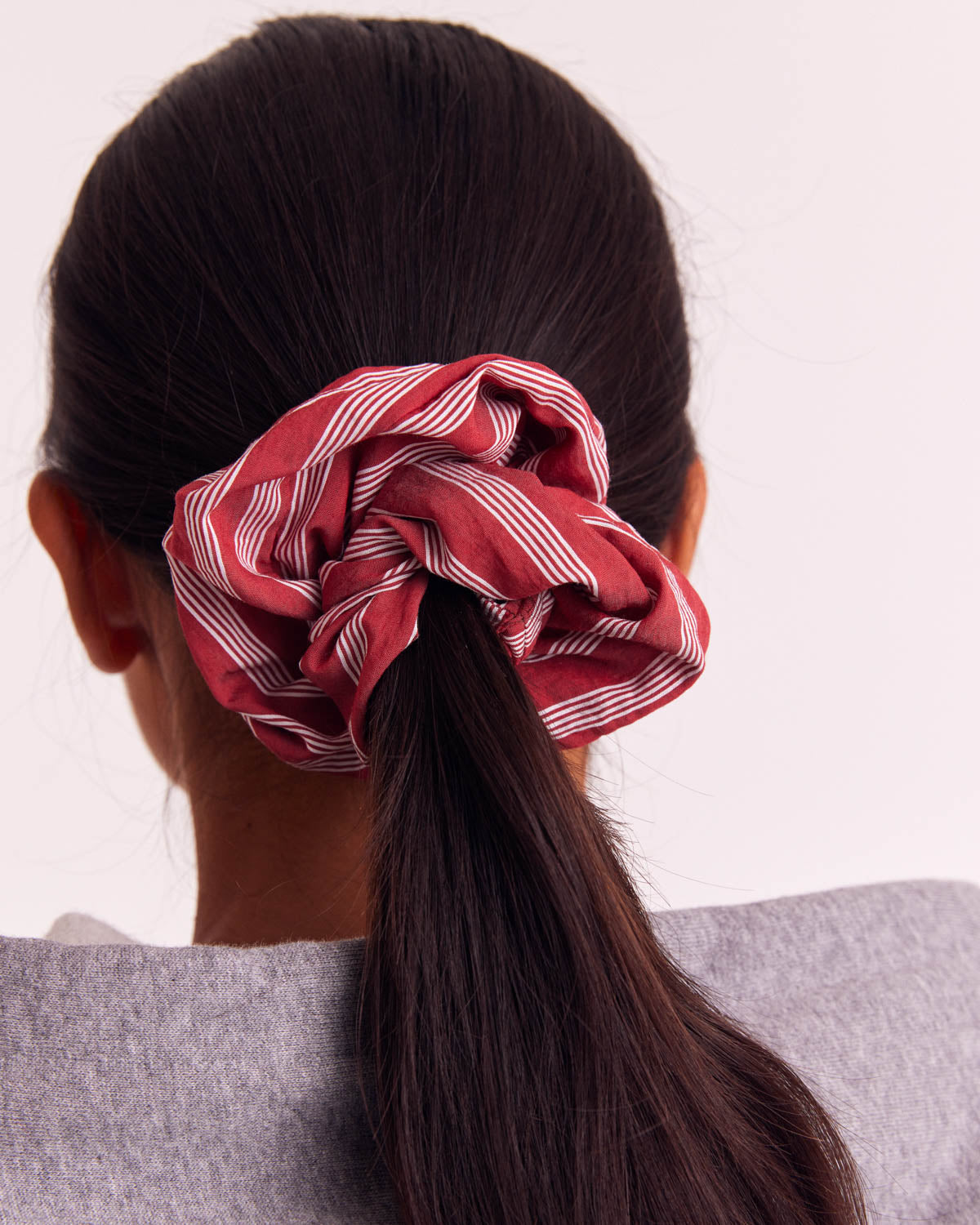 Chouchou Billy XL rayures coquelicot et blanc