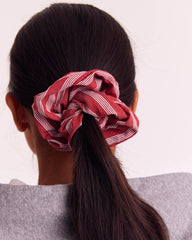 Chouchou Billy XL rayures coquelicot et blanc