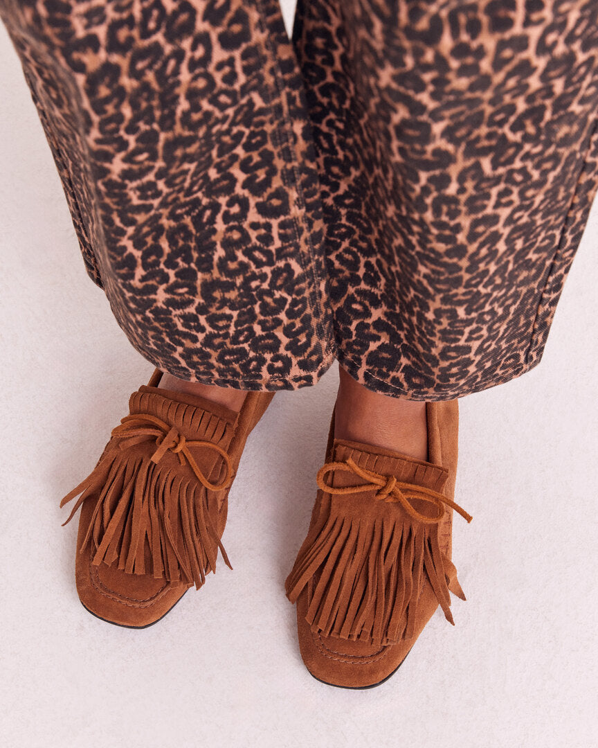 Mocassins Alix franges croûte de cuir noisette