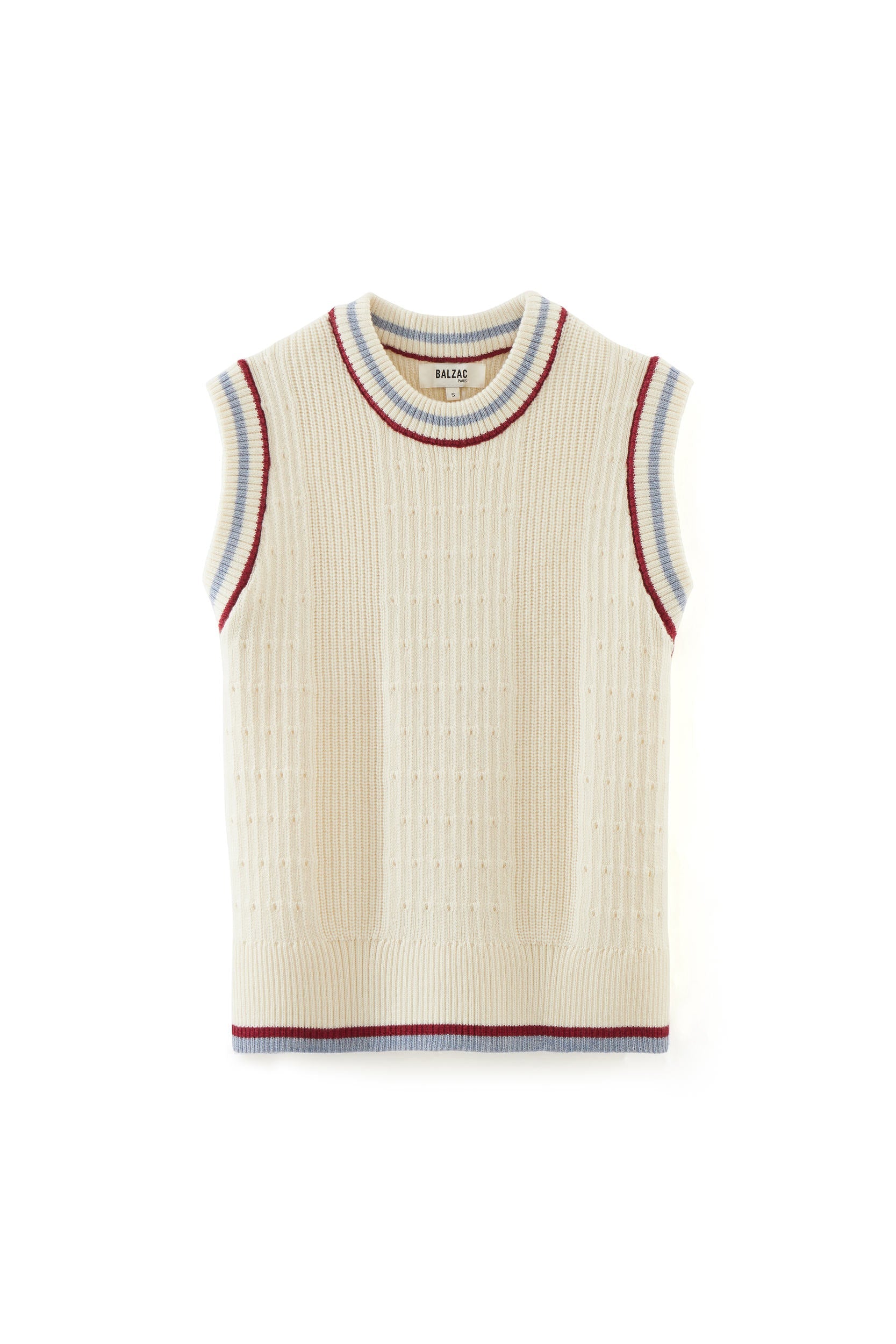 Pull Perle écru liseré bleu et rouge