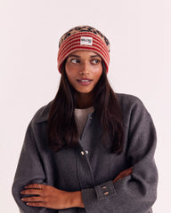 Bonnet Lou rayures rouge et léopard