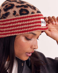 Bonnet Lou rayures rouge et léopard