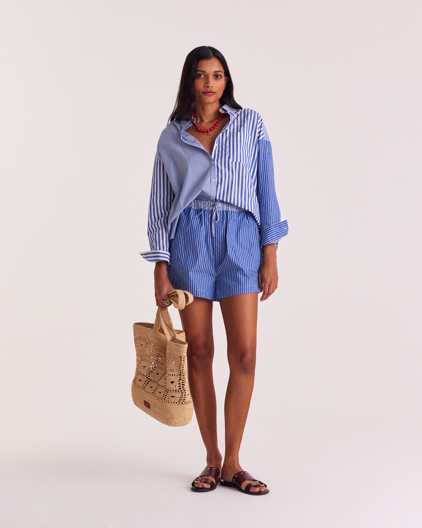 Short Lelio rayures bleu patchwork