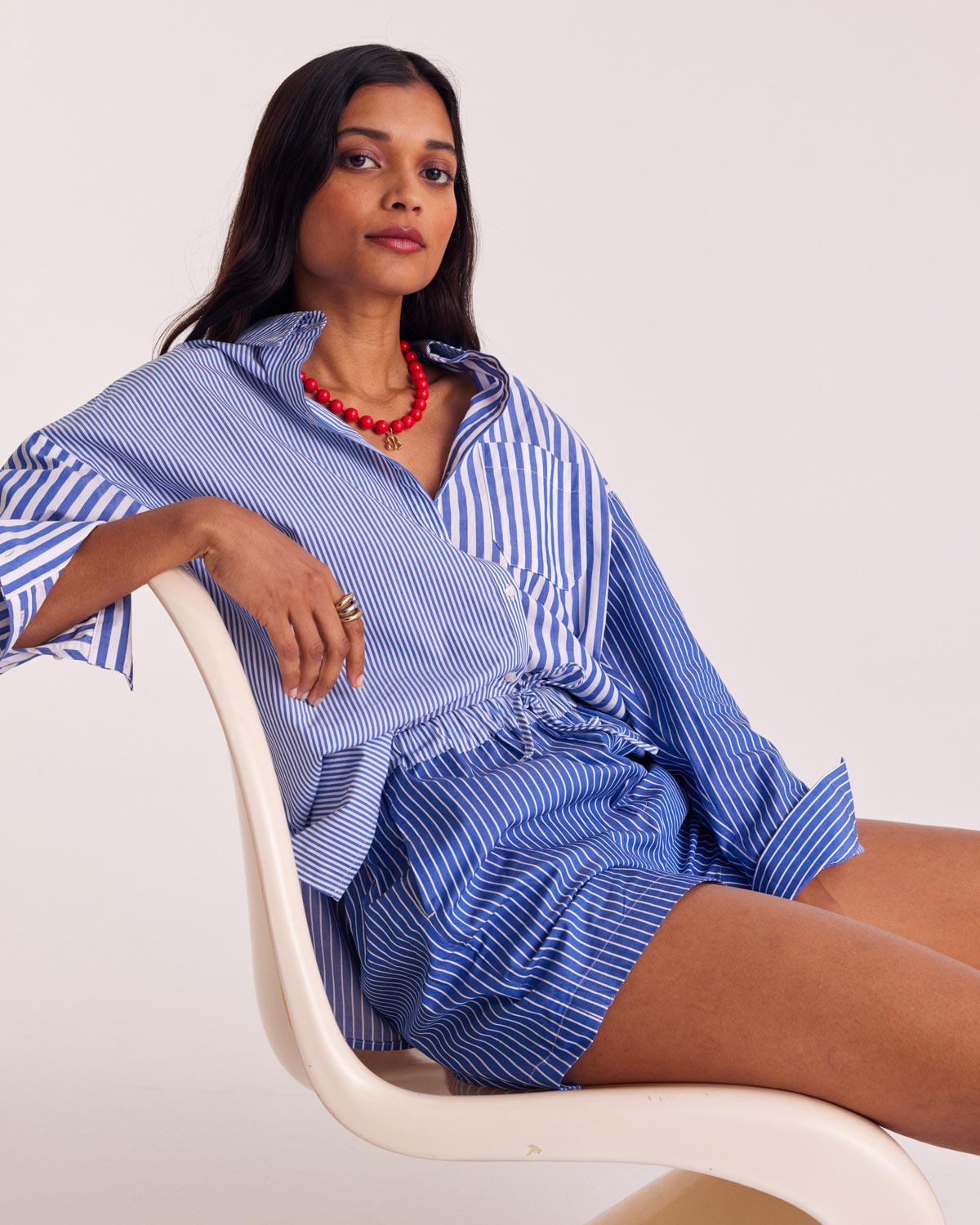 Short Lelio rayures bleu patchwork