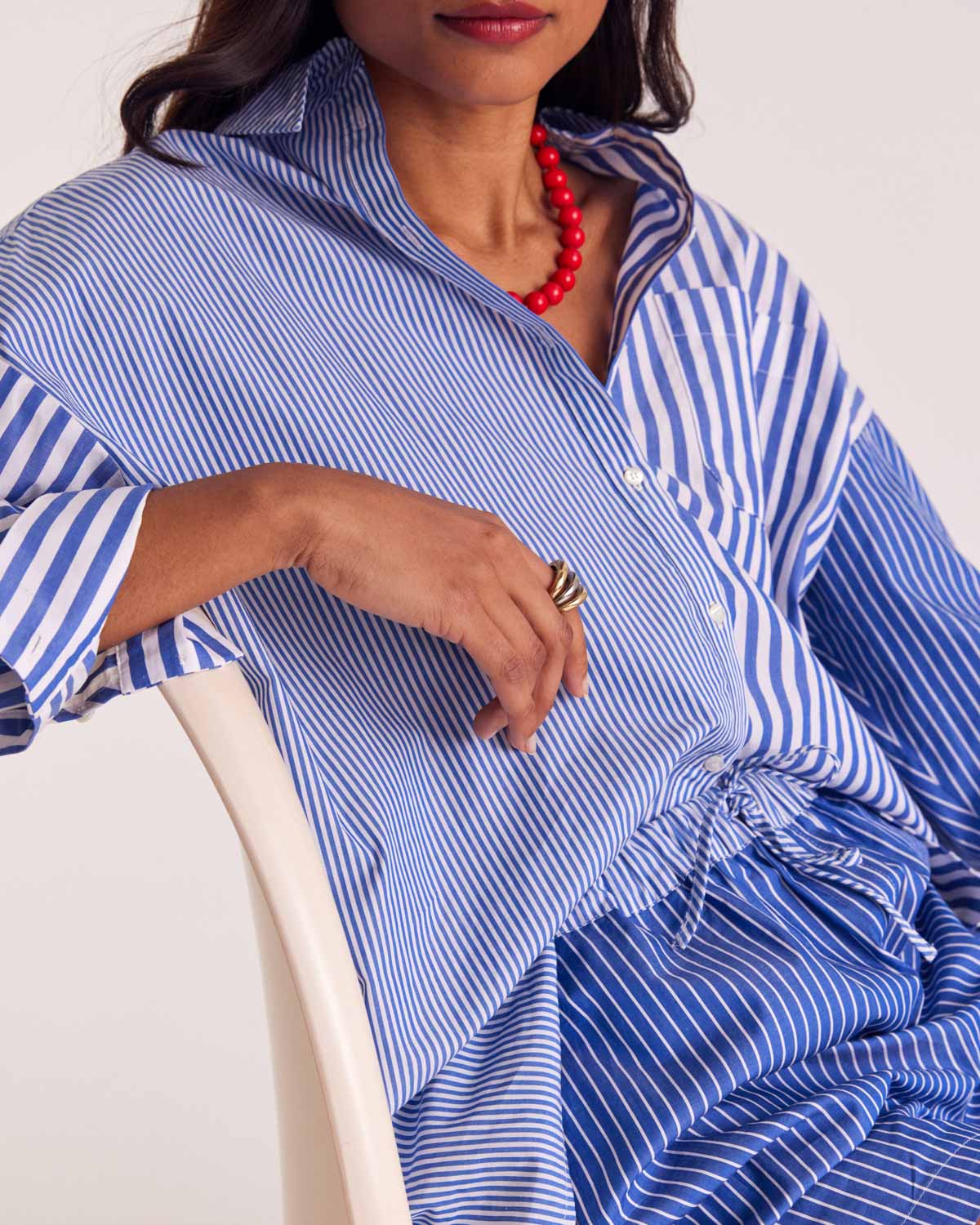 Short Lelio rayures bleu patchwork