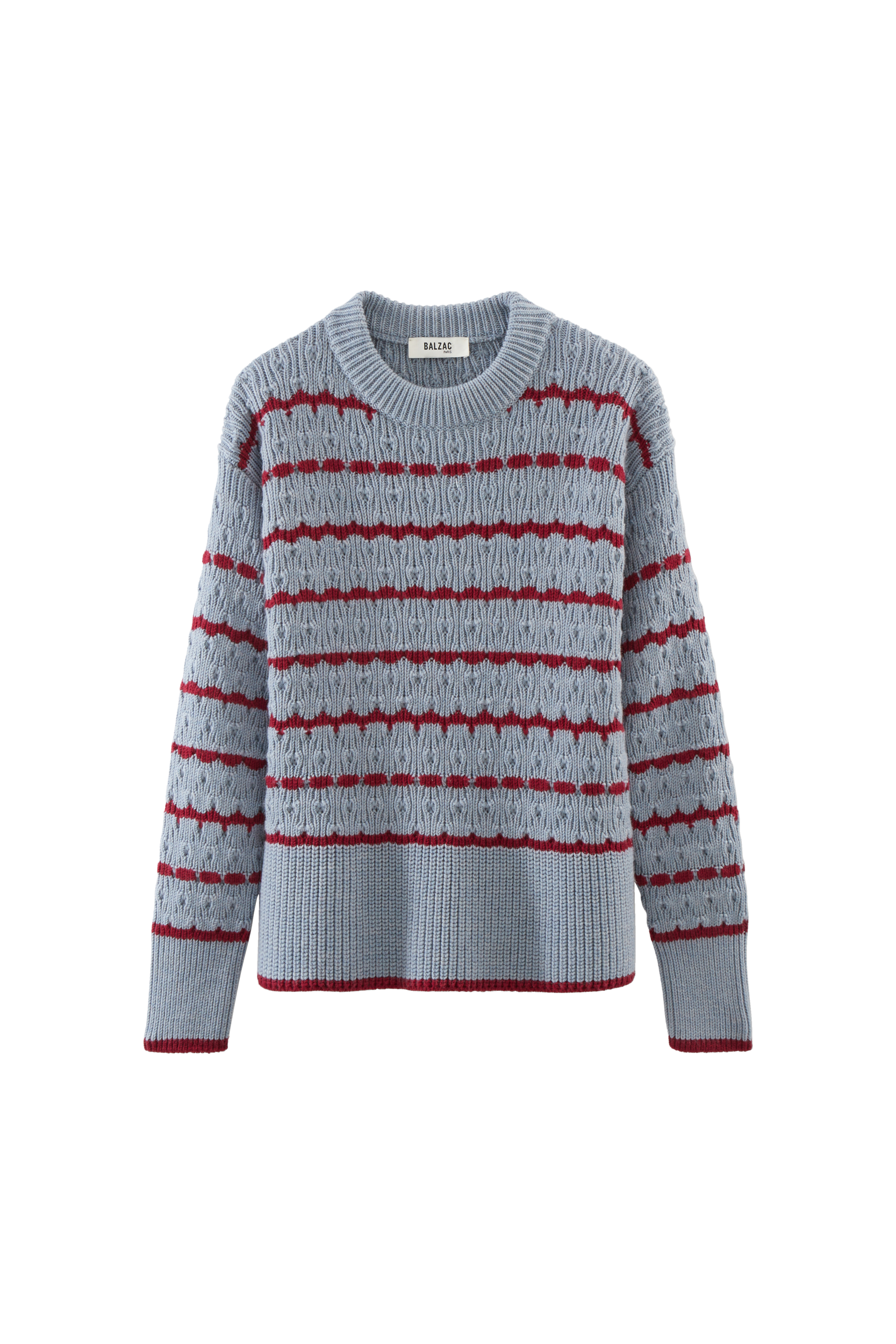 Pull Madeleine rayures bleu et bordeaux