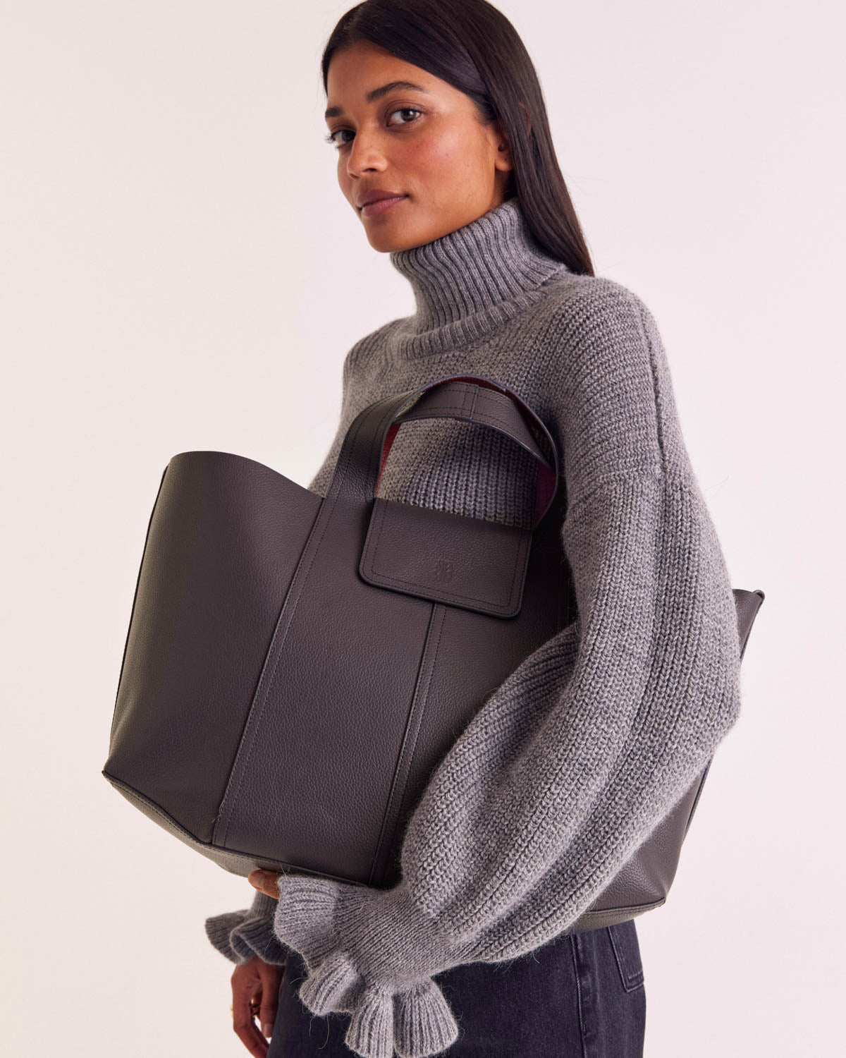 Cabas Esteban gris anthracite et lie de vin