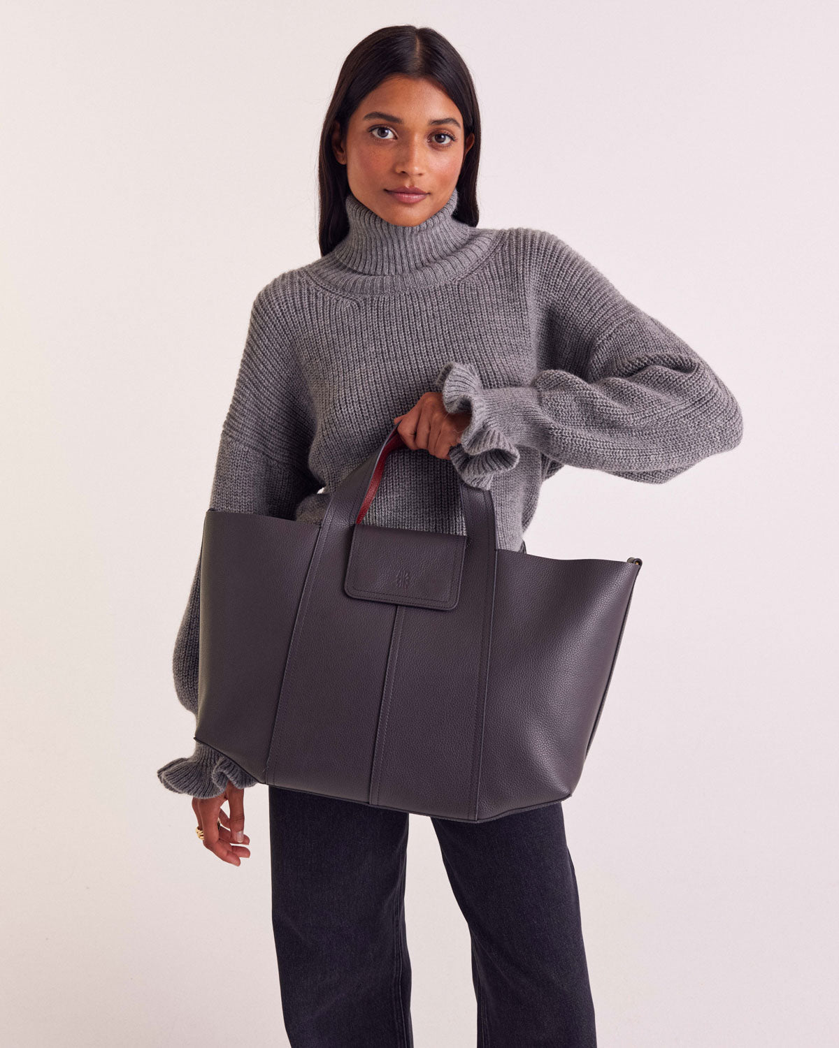 Cabas Esteban gris anthracite et lie de vin