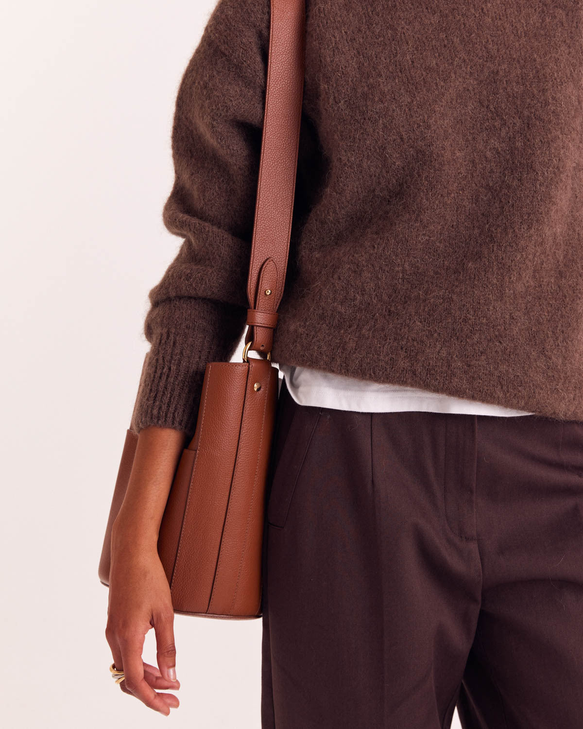 Sac Sofia grainé cognac intérieur orange