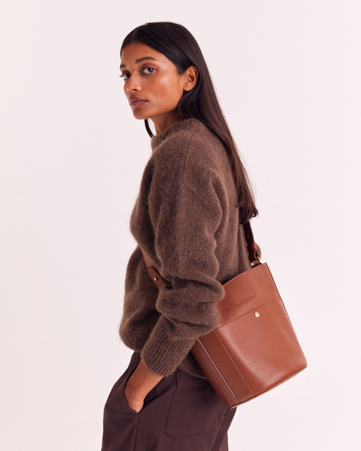 Sac Sofia grainé cognac intérieur orange