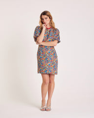 Robe Charlotte en tissu Liberty bleu et jaune