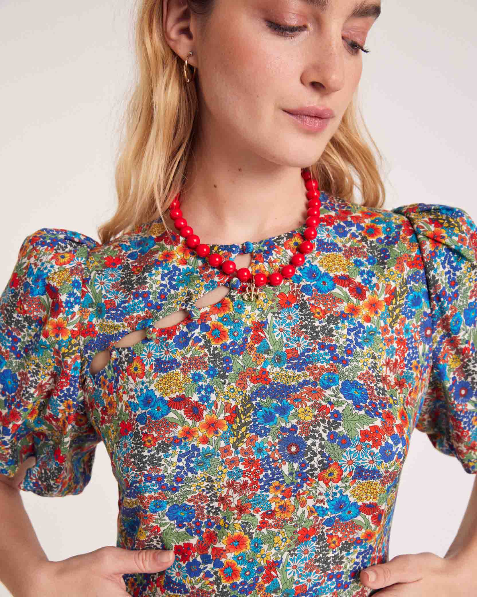 Robe Charlotte en tissu Liberty bleu et jaune
