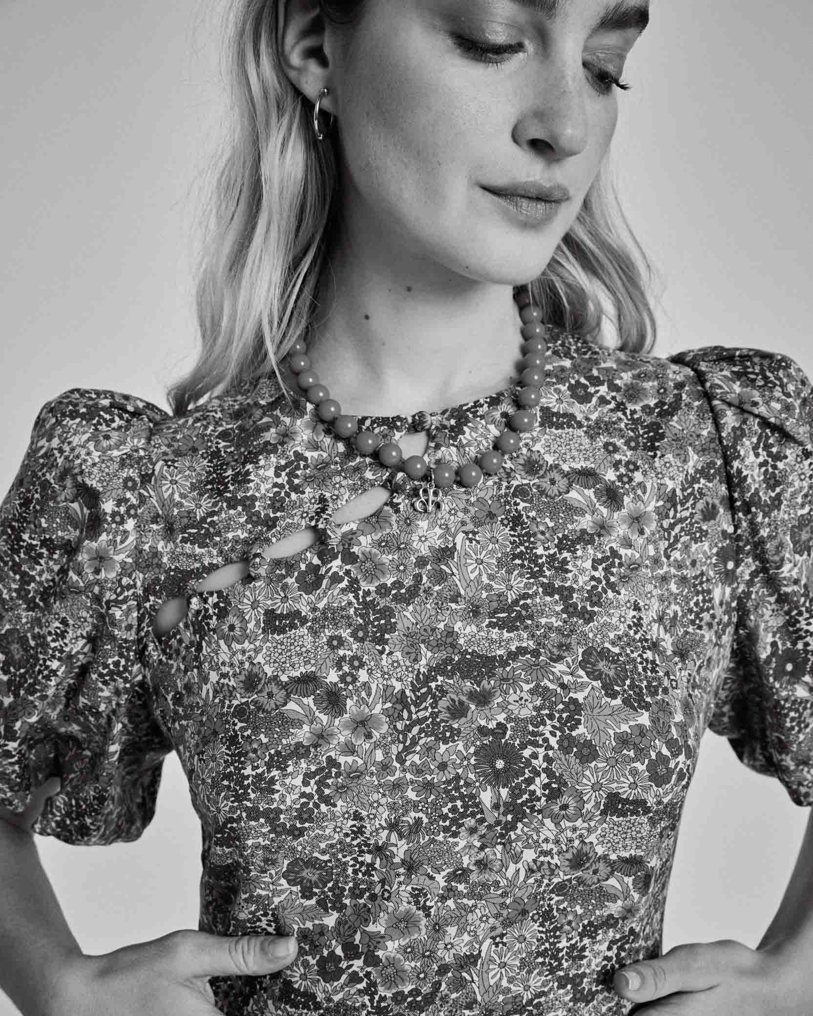 Robe Charlotte en tissu Liberty bleu et jaune