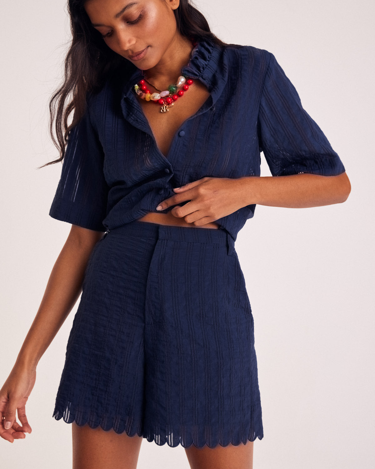 Short Cirilo marine texturé