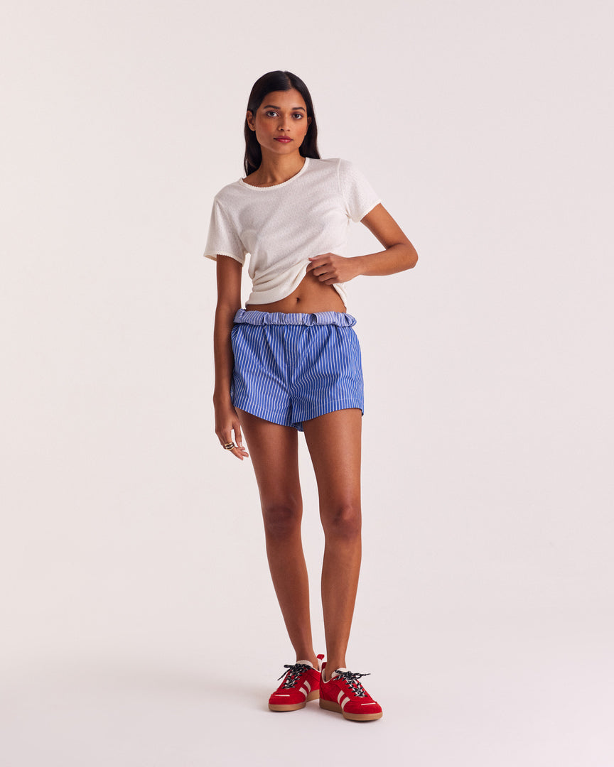 Short Lelio rayures bleu patchwork