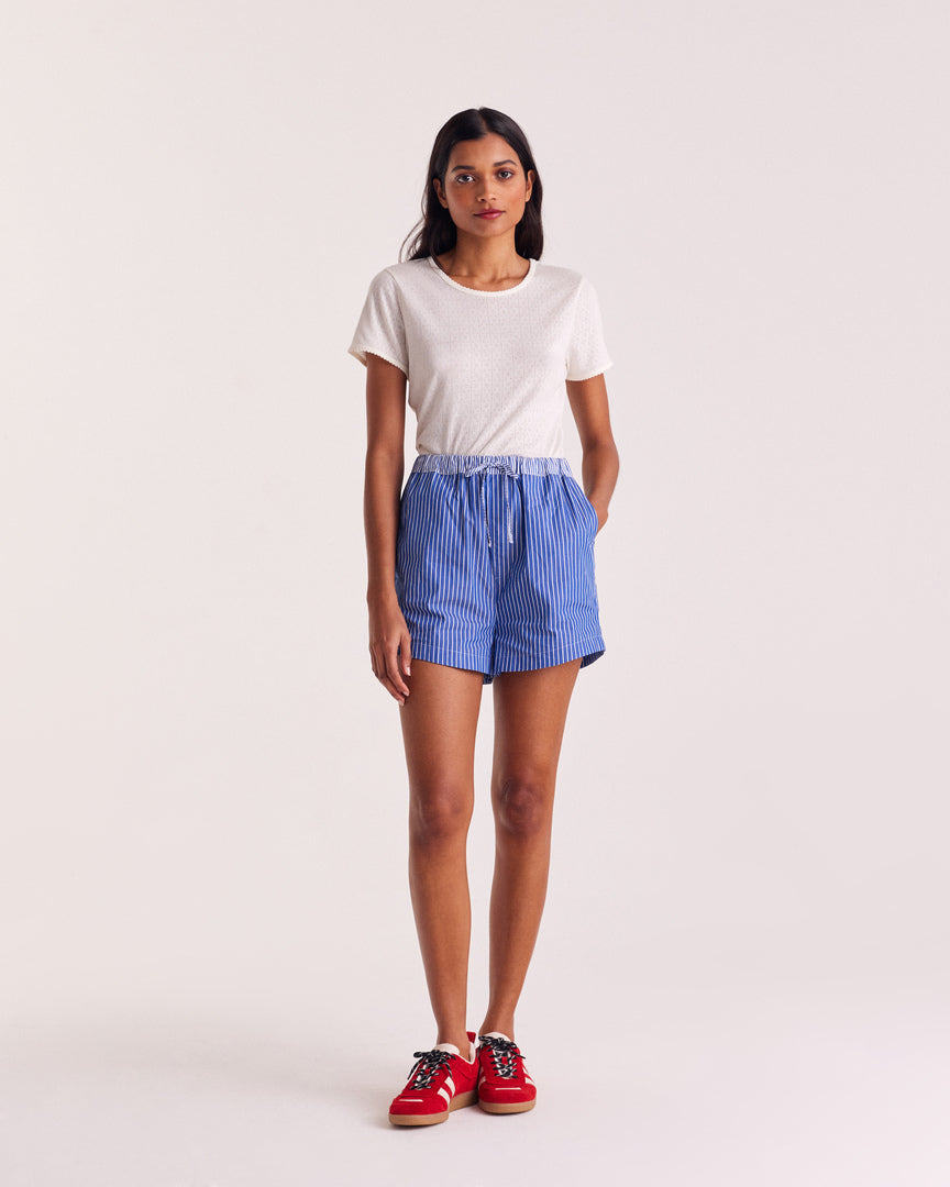 Short Lelio rayures bleu patchwork
