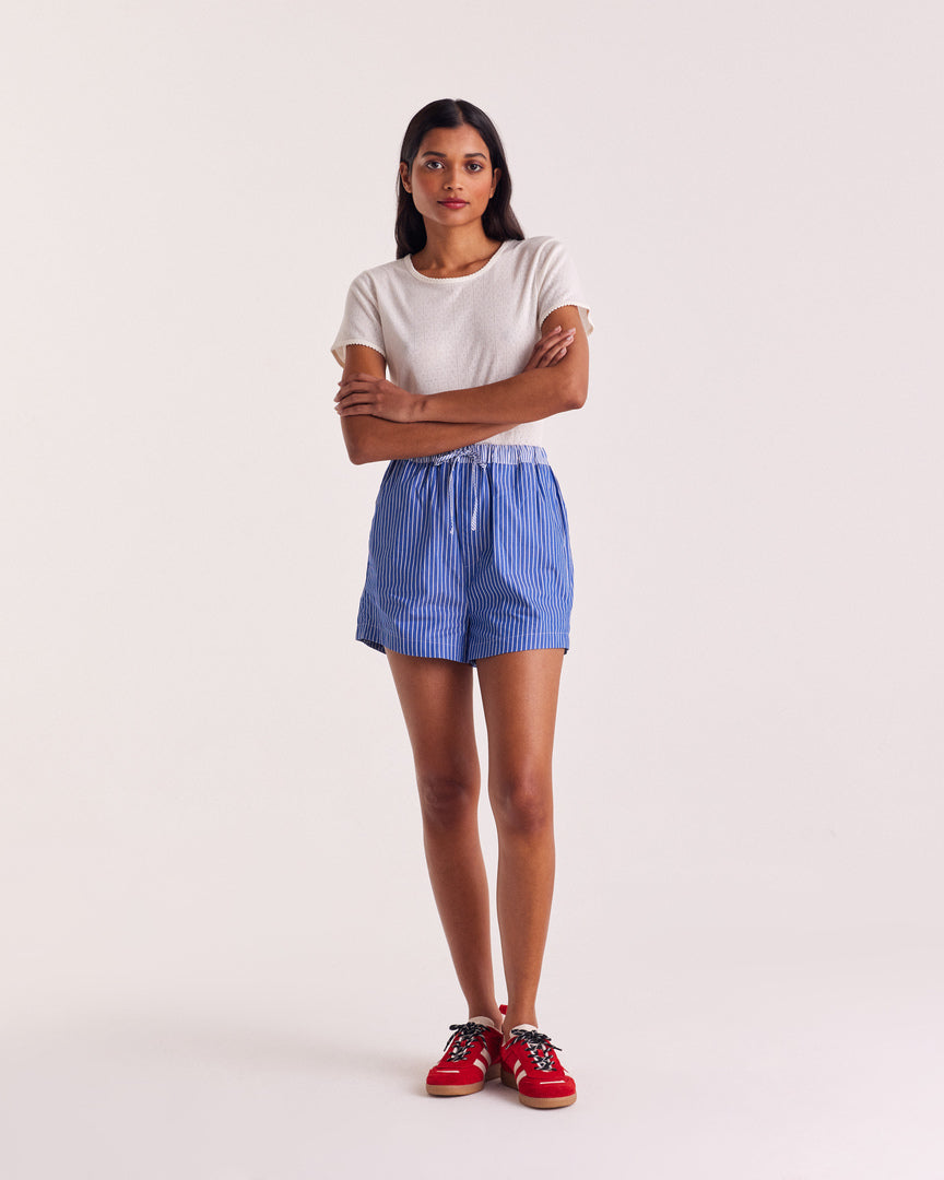 Short Lelio rayures bleu patchwork