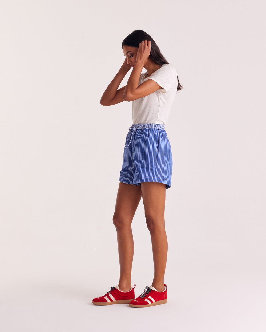 Short Lelio rayures bleu patchwork
