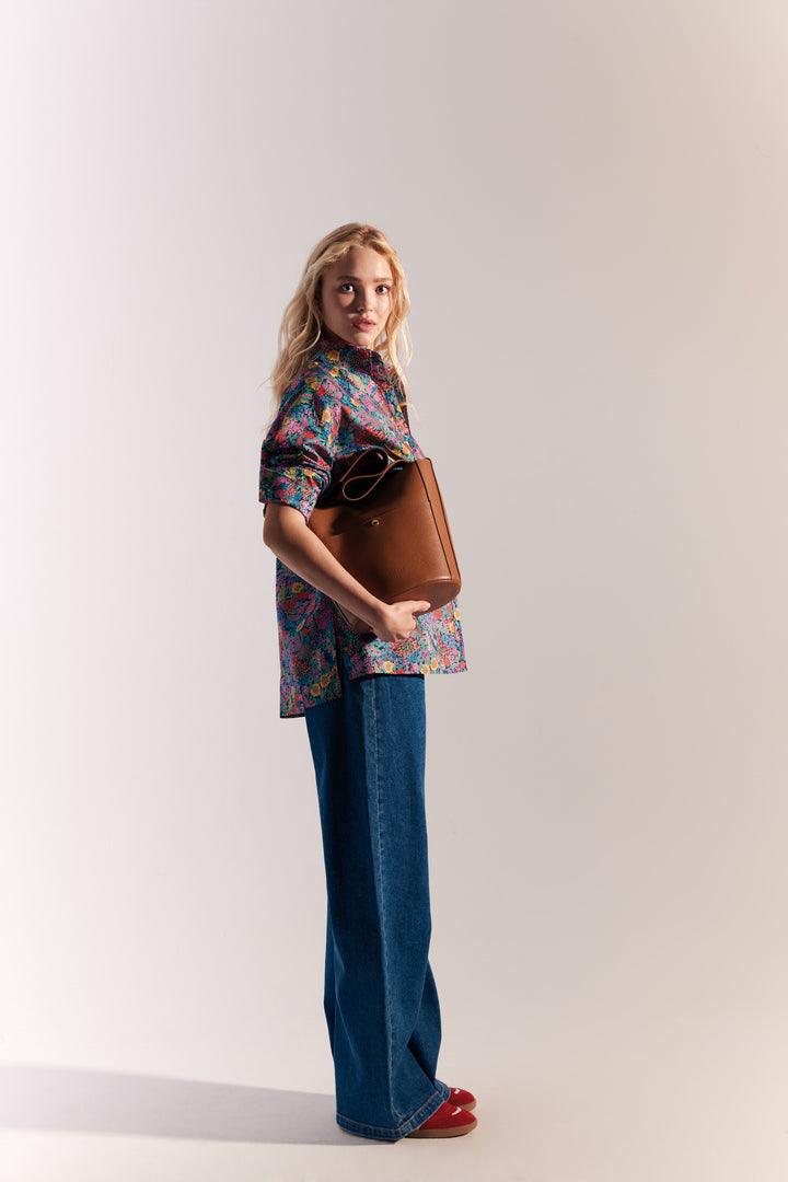 Sac Sofia grainé cognac intérieur orange