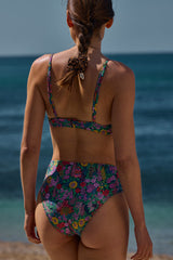Haut de maillot Figuier en matière Liberty violet, jaune et rose